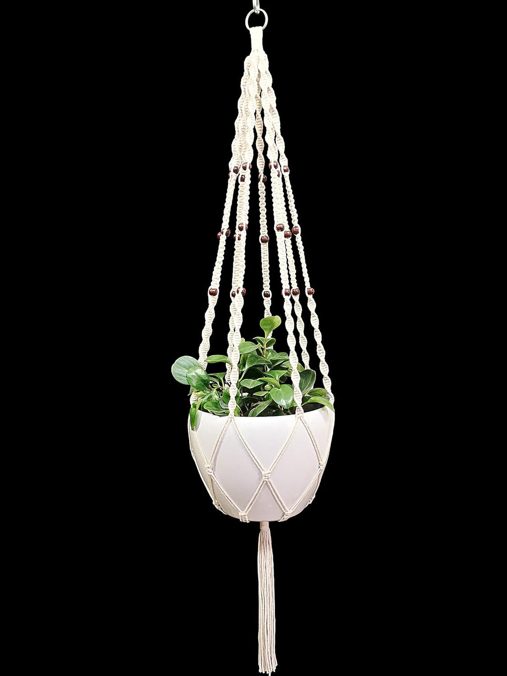 Cotton Rope Macrame Plant Hanger Hanging Planter 8 Legs 63 Inch, Hook, Plant and Pot not Included for 12-13 inch Plant Pot (Cream-Cotton)