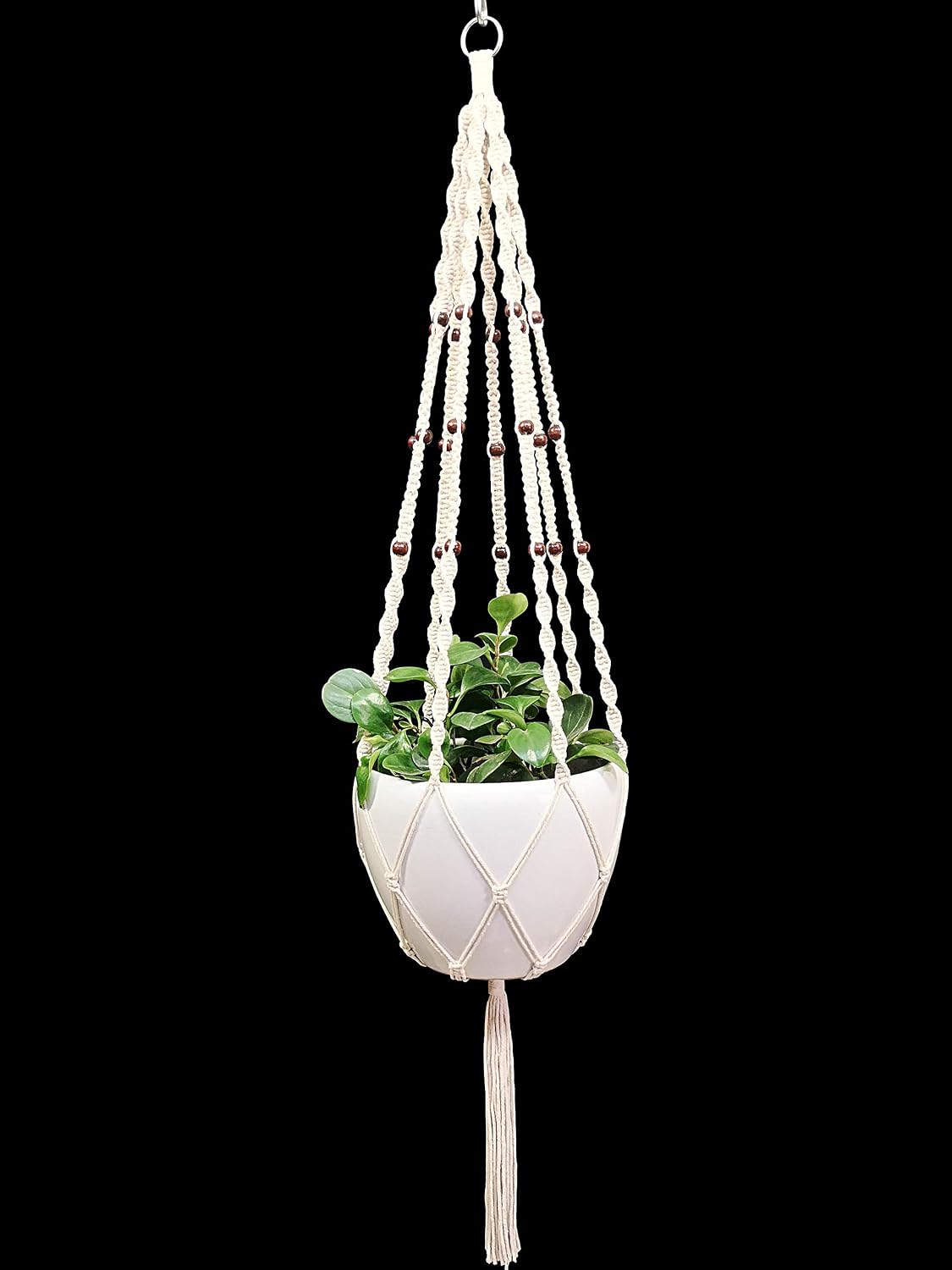 Cotton Rope Macrame Plant Hanger Hanging Planter 8 Legs 63 Inch, Hook, Plant and Pot not Included for 12-13 inch Plant Pot (Cream-Cotton)