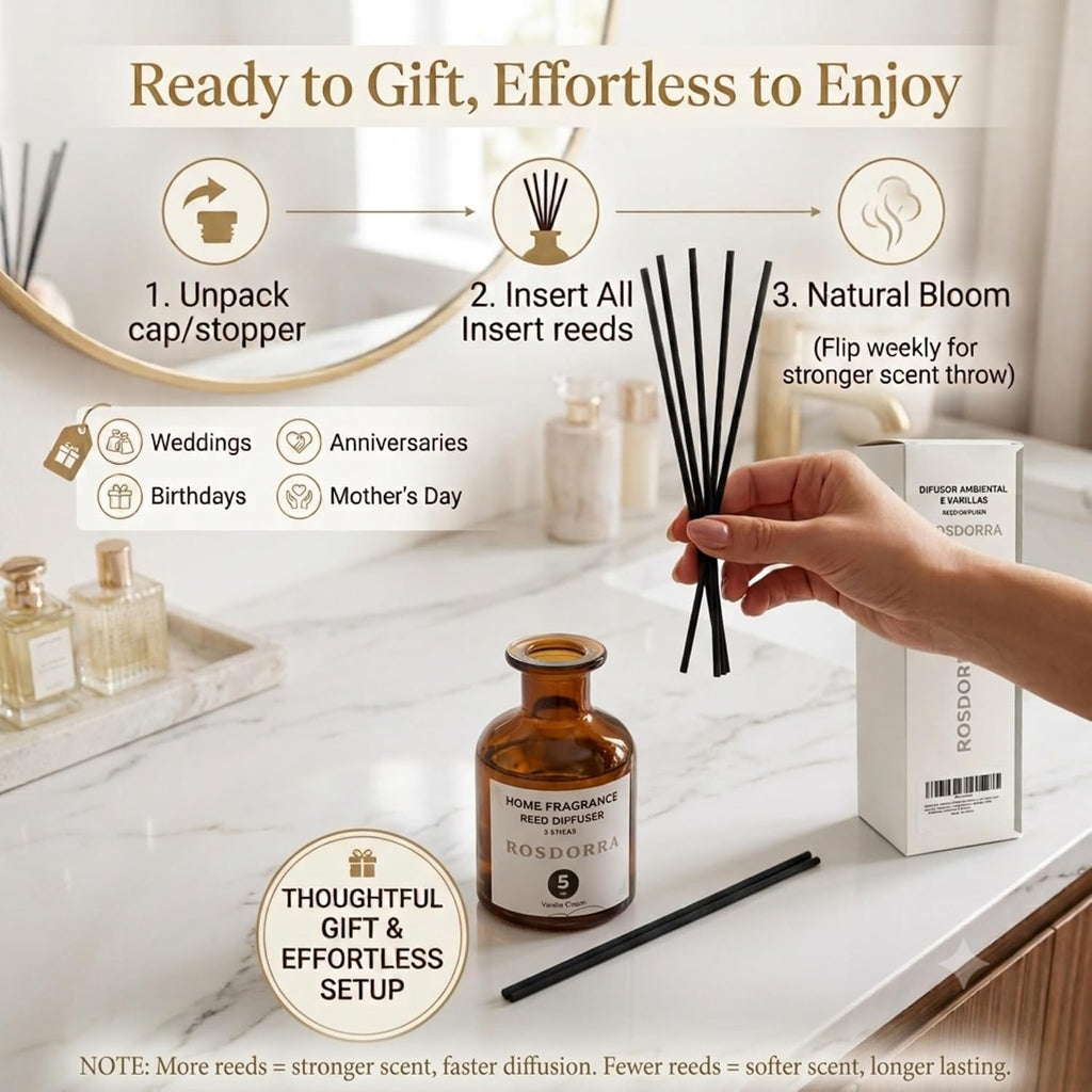 Reed Diffuser Set, 5oz, Vanilla Cream Cozy Scent