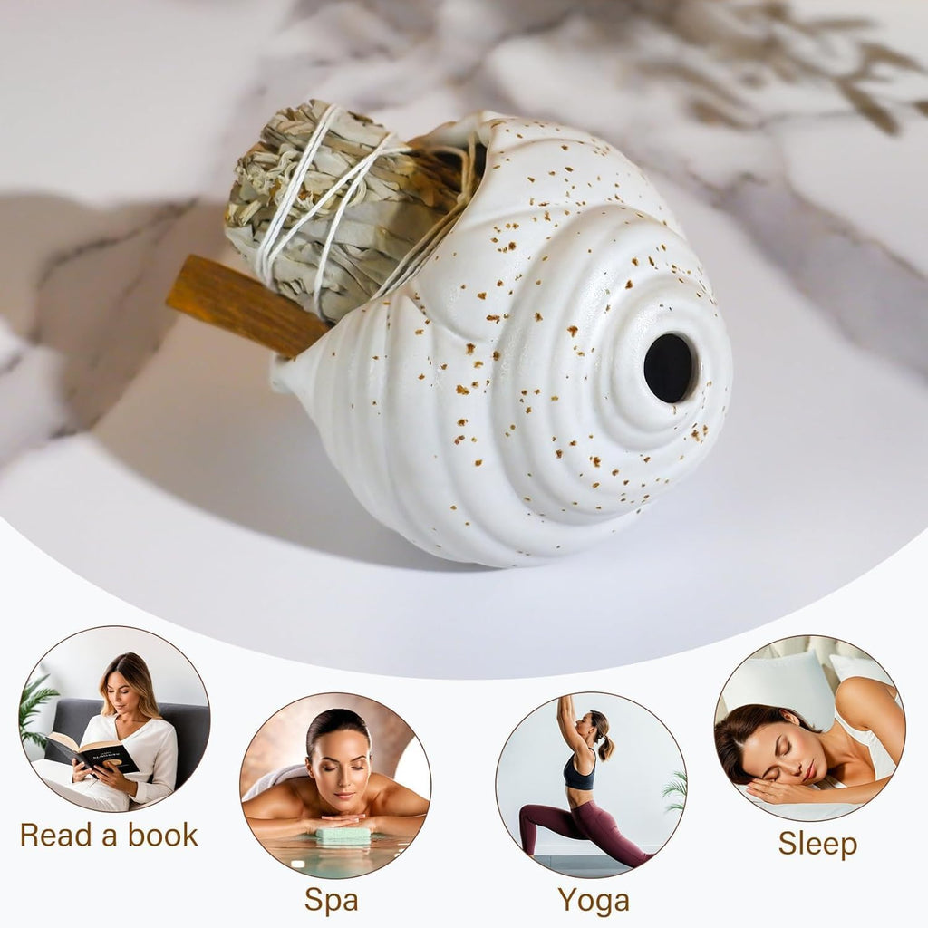 MOUGIGI Ceramic Conch Palo Santo Burner Holder - Mini Chiminea Incense