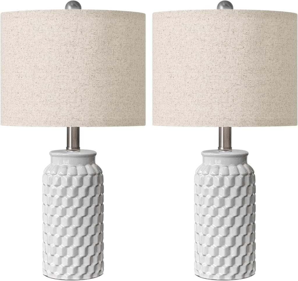 USumkky 20.5" White Modern Ceramic Bedside Lamps Set of 2, Small Table Lamp for Bedroom Decor Farmhouse Nightstand Lamp for Living Room Office