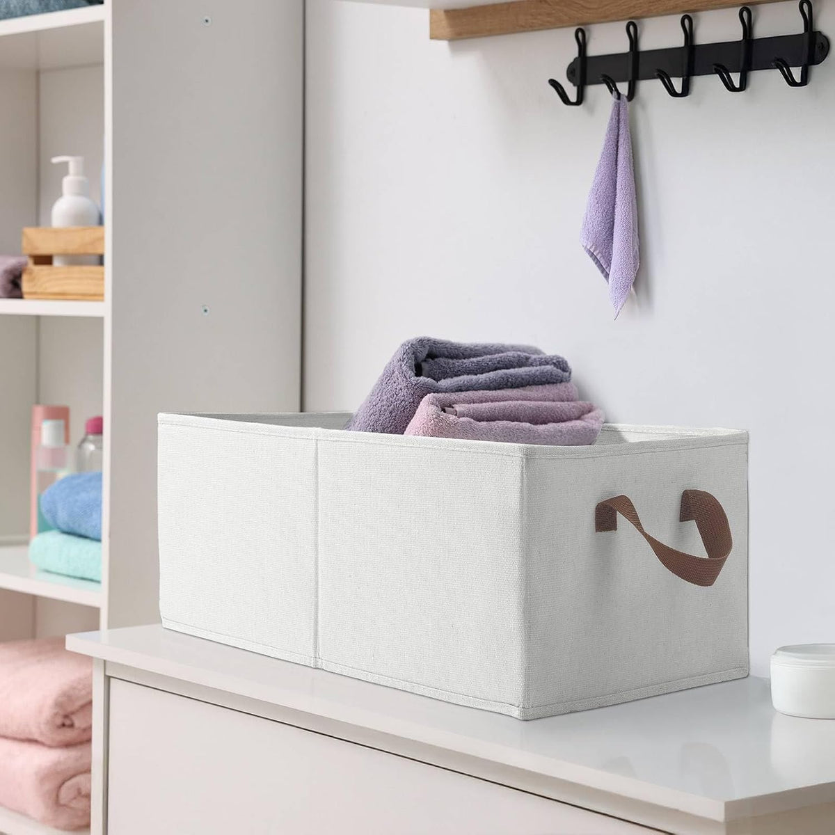 Large Fabric Storage Bins for Closets,3-Pack Collapsible Closet Organizer Clothing Storage,Decorative Shelf Baskets for Organizing,Fabric Baskets for Storage Box,18.5" x 11" x 8.3",Beige