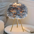 Capslpad 15.3" Feather Tripod Table Lamp - Grey Modern Desk Lamp With Gold Finish for Living Room, Kids, Bedroom, Nursery, Girls Decor - Small Bedside Nightstand Lamp