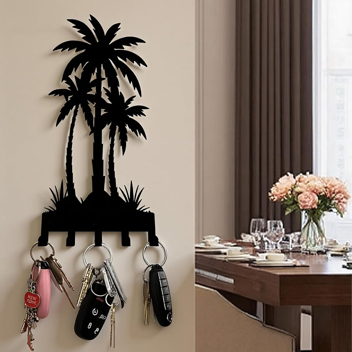 Key Holder Wall Mount with 5 Hooks Entryway Hanger for Car Key Ring Metal Keys Holder on wall Black Key Rack for Home Decor Offcie Appartment