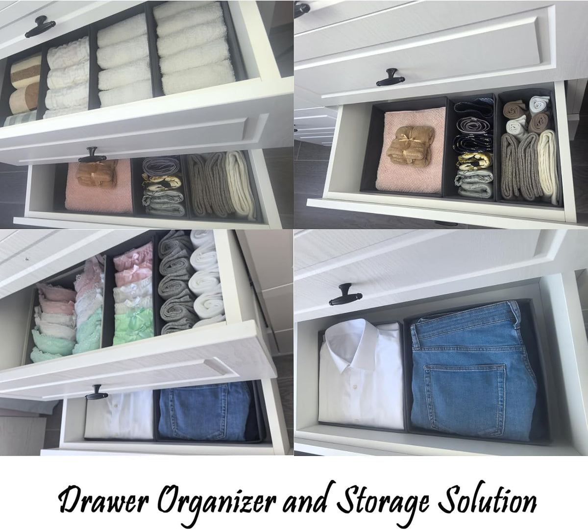 Bructhun Sock Drawer Organizer 6 Pack - Collapsible Fabric Storage Bins for Underwear Divider, Small Closet Organizers with 6 Compartments, Light Gray
