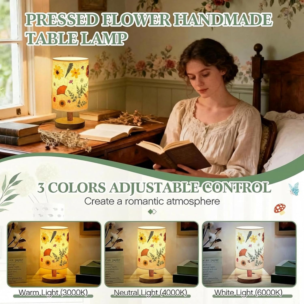 Hortsun Pressed Flower Vintage Table Lamp,Modern Style