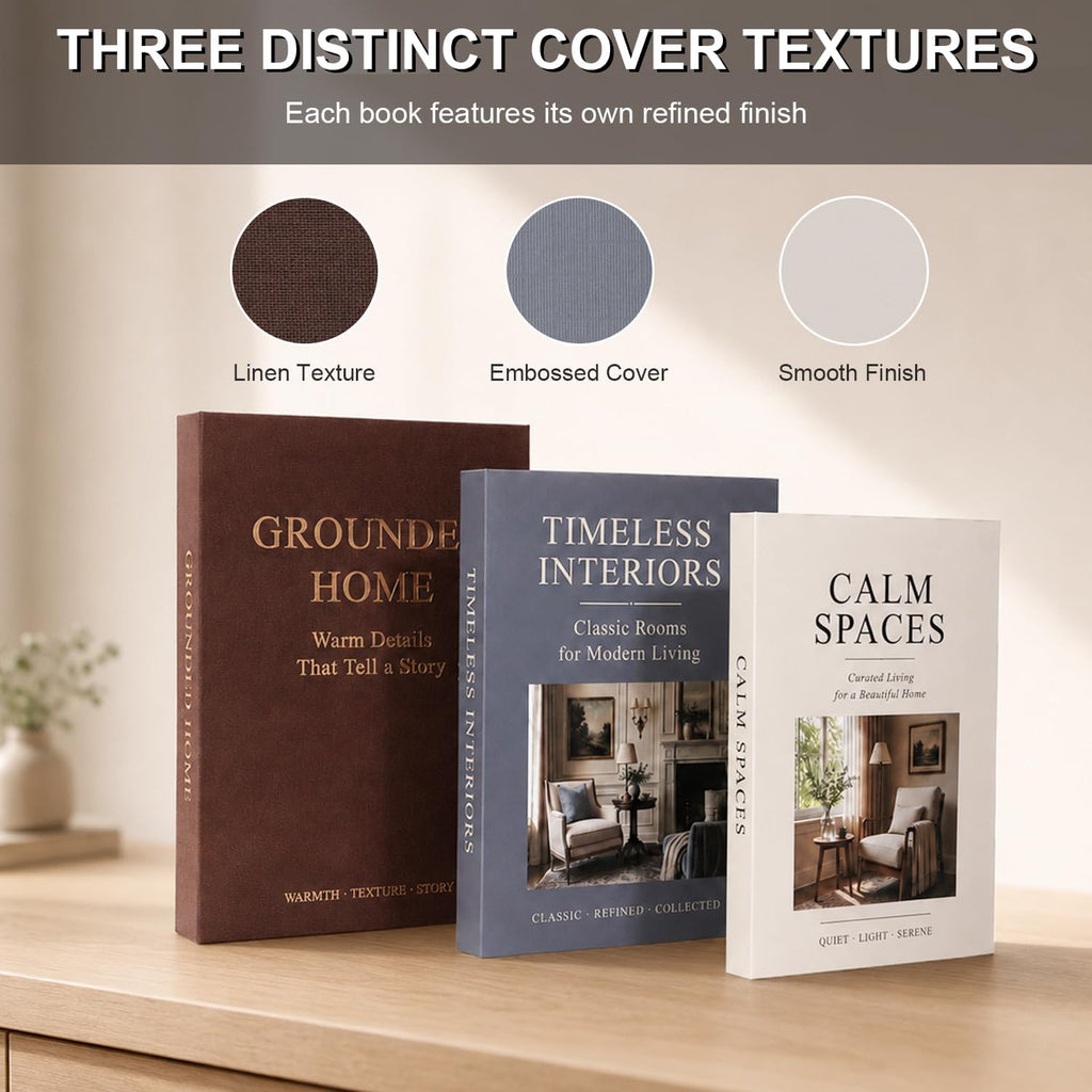 Decorative Books for Home Decor, Set of 3 Fake Books for Coffee Table Decor