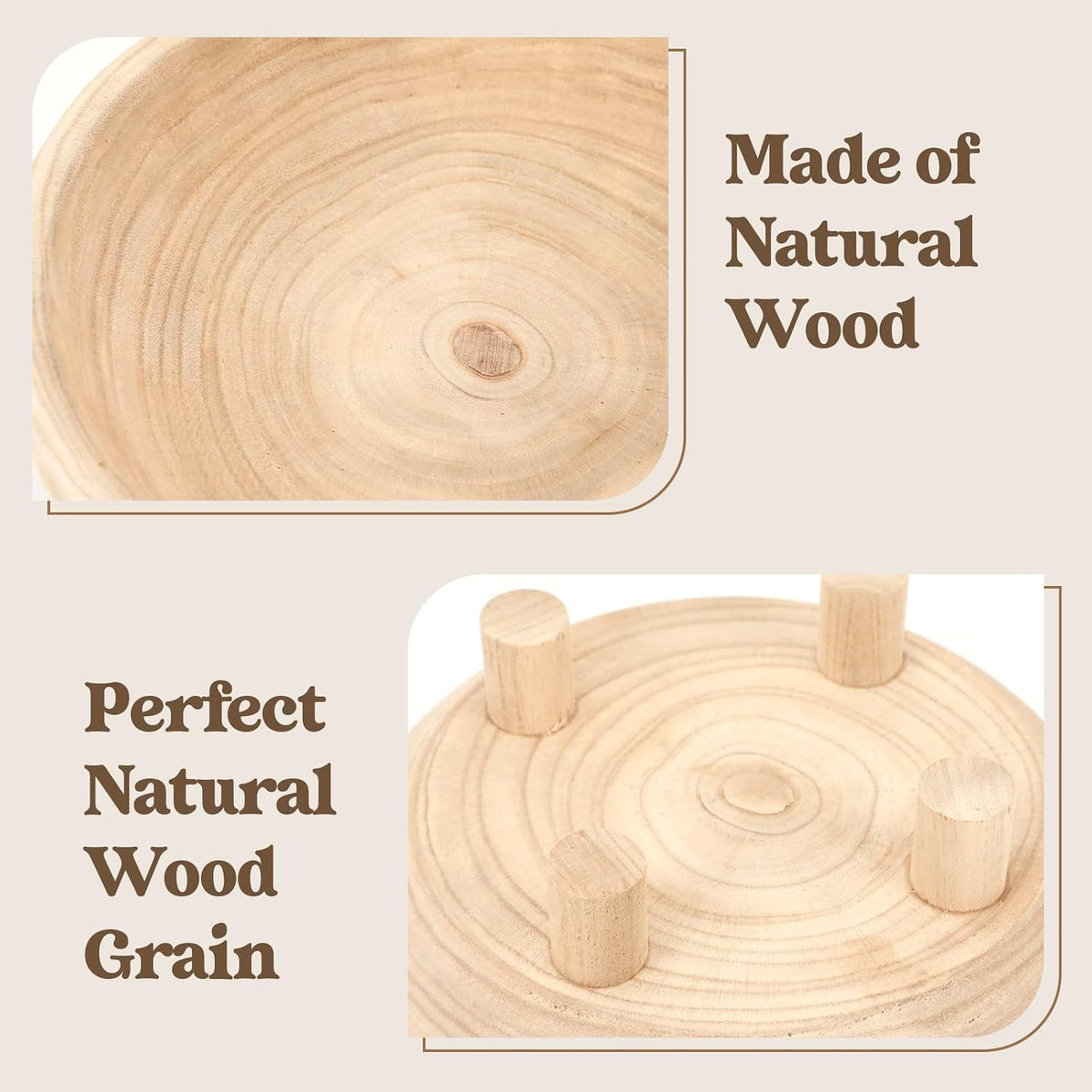 Wooden Decorative Bowl | 11" Large Wood Fruit Bowl for Kitchen Counter | Key Bowl for Entryway Table, Table Centerpieces, Shelf, Coffee Table | Natural Organic Paulownia Wood Bowl with Base | White