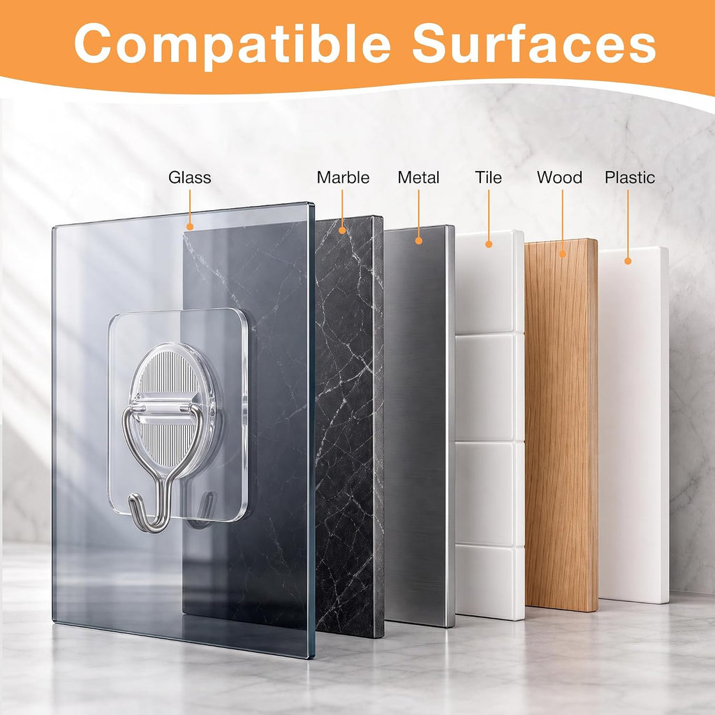 Clear Adhesive Wall Hooks Heavy Duty Hanging Sticky-30 Pack Mixed Set