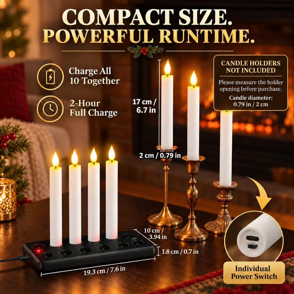 SoulBay Rechargeable Taper Candles with Remote Timer for Windows, 10 Pack