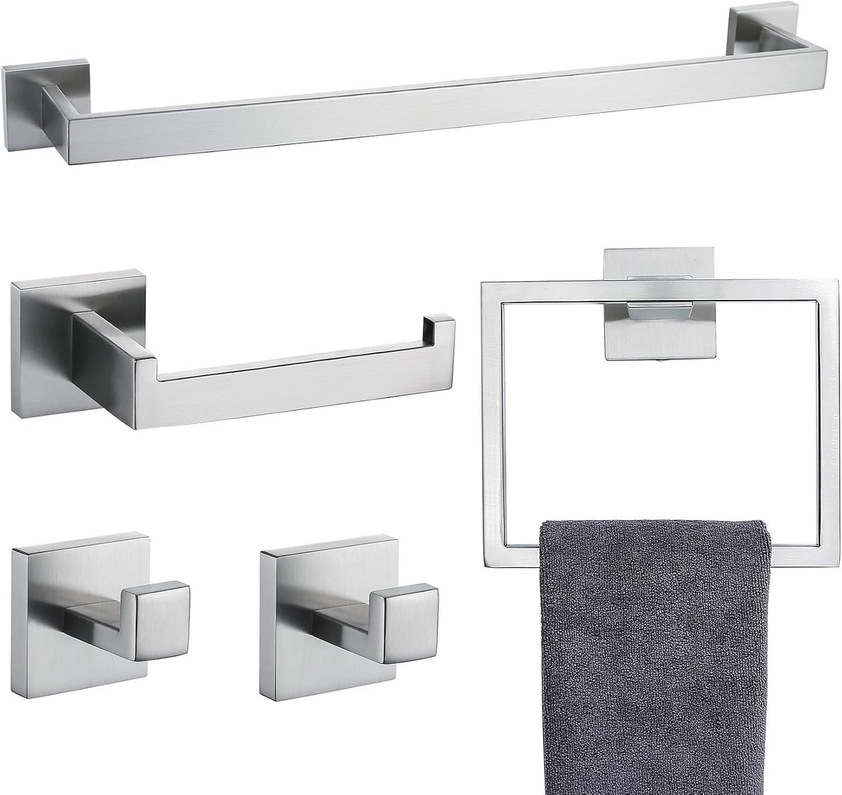 Towel Bar Set 5 Pieces Brushed Nickel Bathroom Hardware Set|Stainless Steel Wall Mounted 23.6-Inch Towel Rack