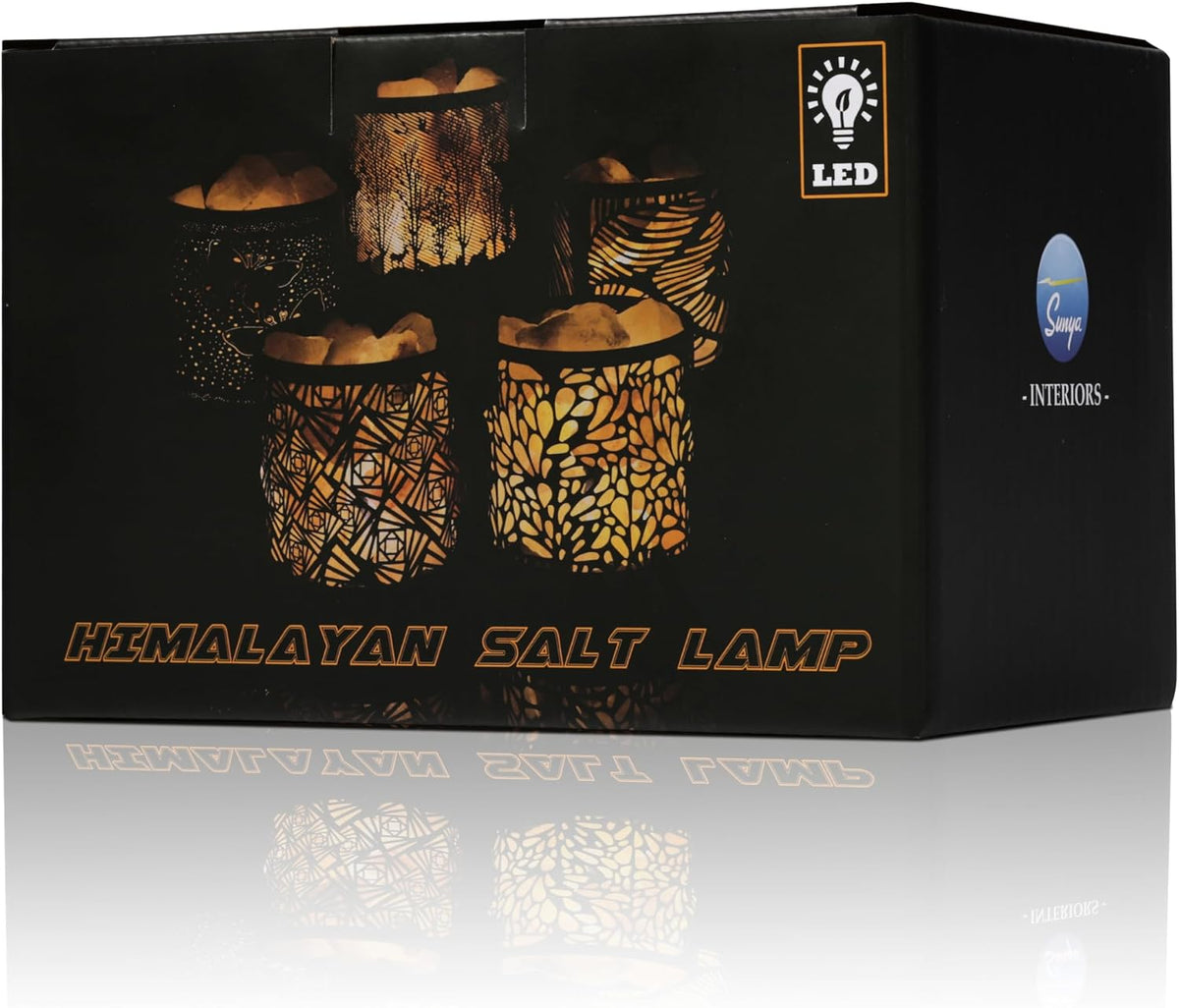 SUNYA Himalayan Salt Lamp - Metal Basket with 5 LED Bulbs, Pink Rock Salt Lamp Night Light with USB Power Cable. Box Package (Origin)