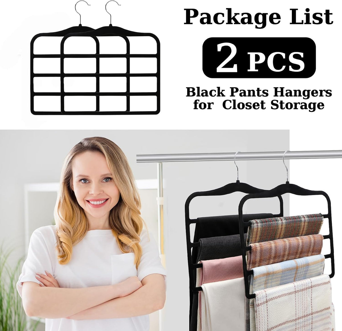 Closet Organizers and Storage, 2 Pack Pants-Hanger-Space-Saving