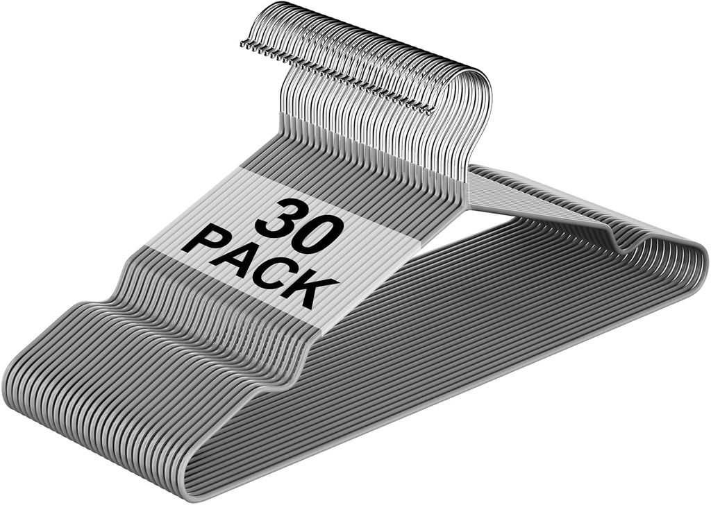 16" Non-Slip Rubber Coated Metal Suit Hangers 30 Pack with Notches