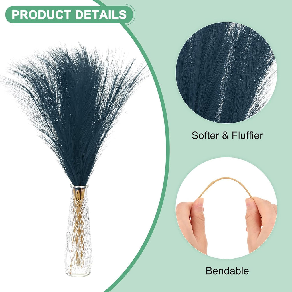 M METERXITY 20-Pack Faux Pampas Grass 21.7 Inch/55cm Small Fake Fluffy Pampas Grass Decor Pampas Grass Branches Vase Filler for Home/Wedding/Vase/Office/Party [Dark Blue]