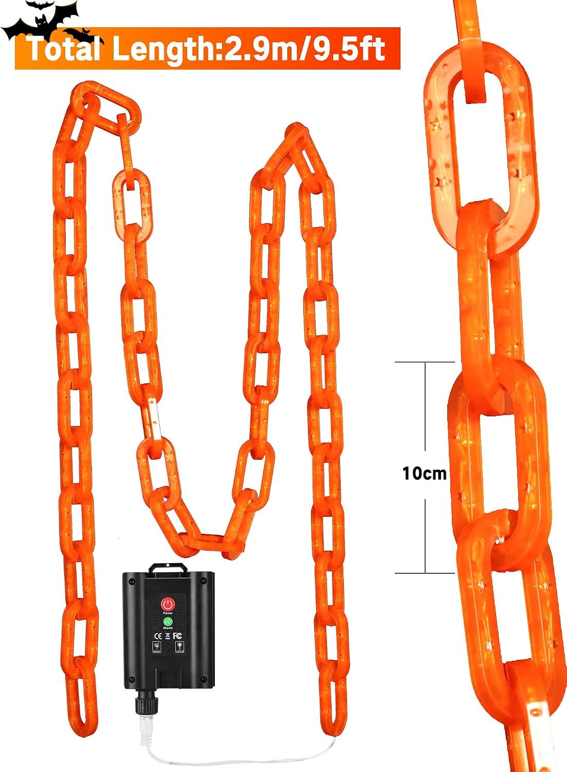 Solar Halloween Chain Lights - 10 FT 160 LED Orange Light-Up 8 Modes Memory