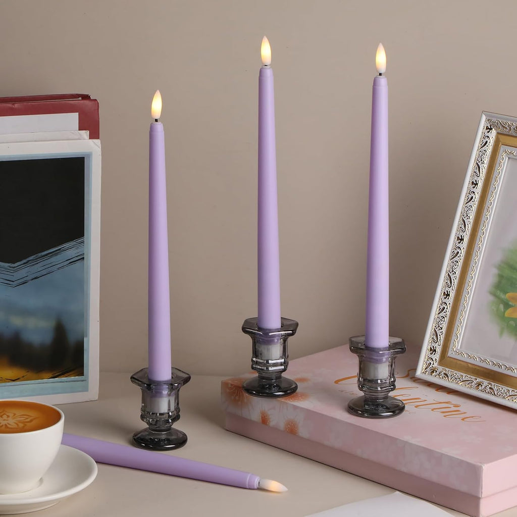Macarrie 24 Packs Flameless Taper Candles Battery LED 11",Lavender Purple