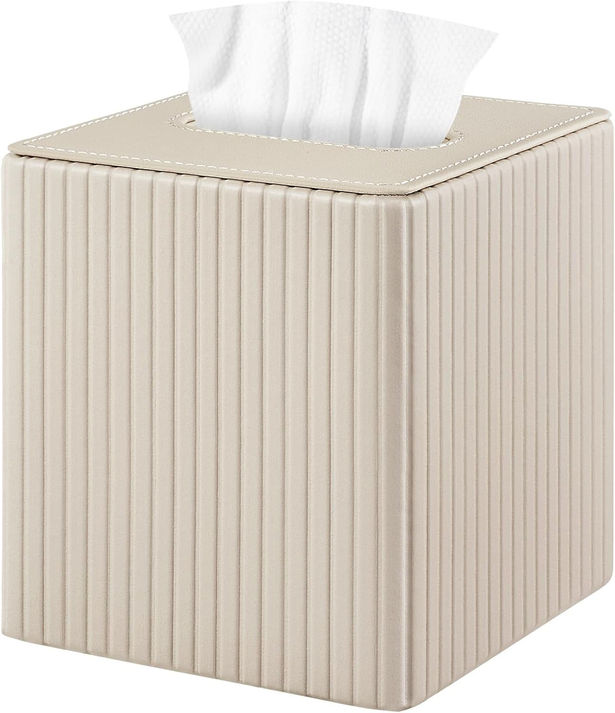 PU Leather Tissue Box Cover Square Tissue Box Holder for Bathroom Vanity Countertop Night Stands Bedroom Office Desk,Modern Tissue Decorative Organizer with Magnetic Closure,Beige
