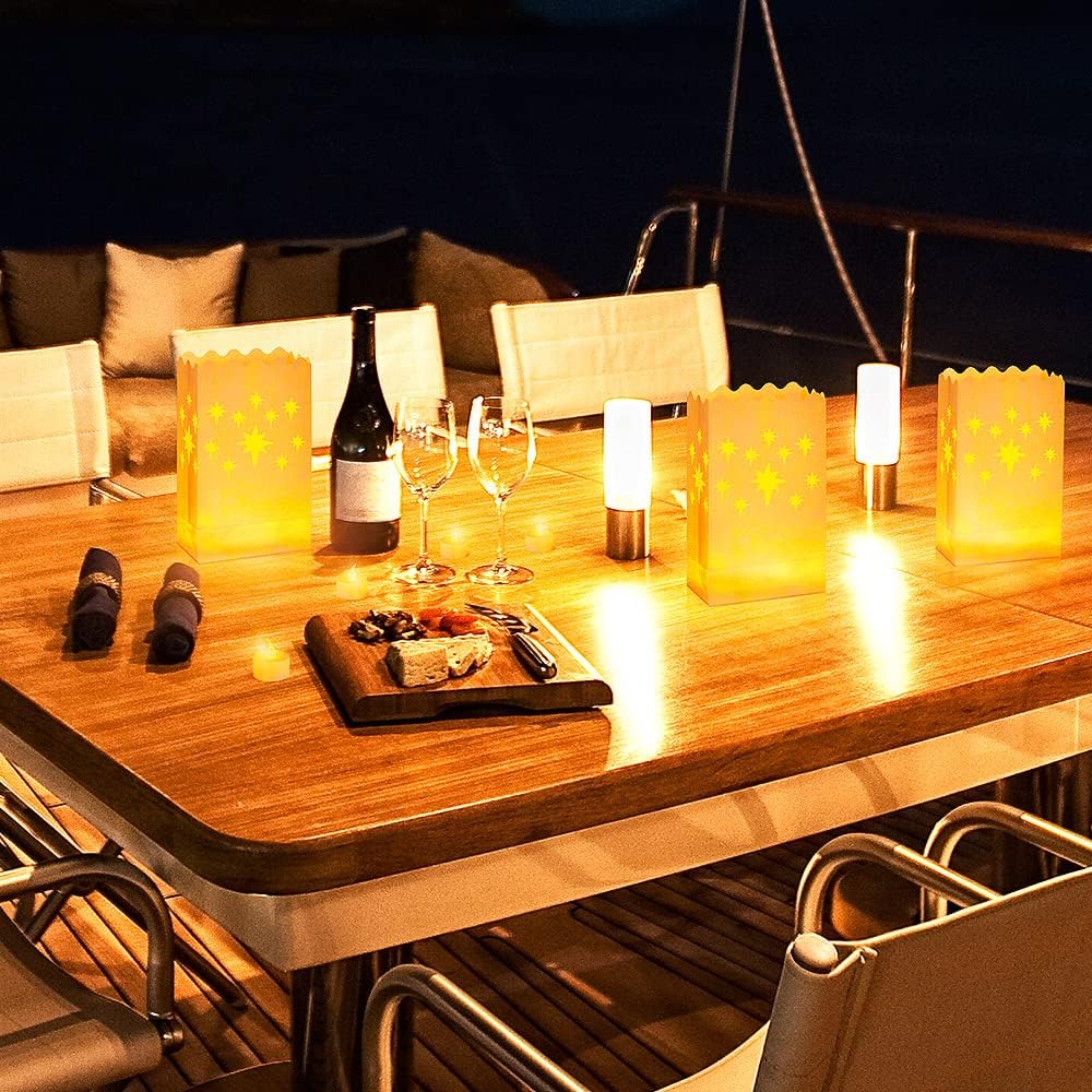 AceList 50 Set LED Candles with Luminaries Bags,Paper Luminary Bags Flickering Tea Light Battery Operated for Wedding Party,Halloween,Christmas,Decoration- Meteor