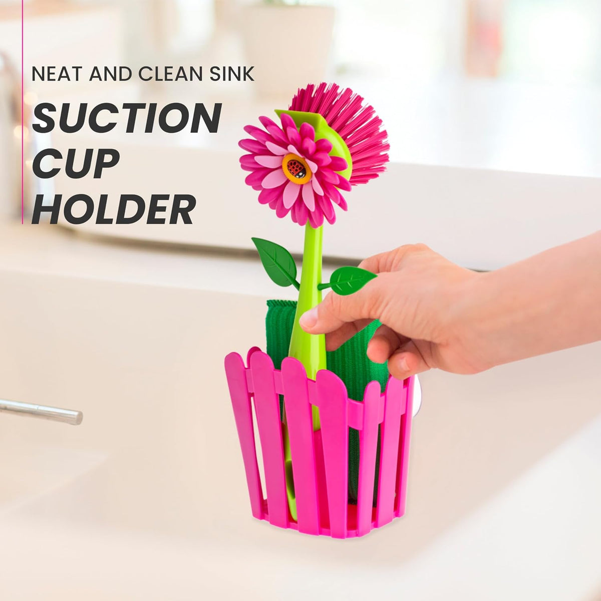 Vigar Flower Power Kitchen Sink Caddy Organizer, Pink