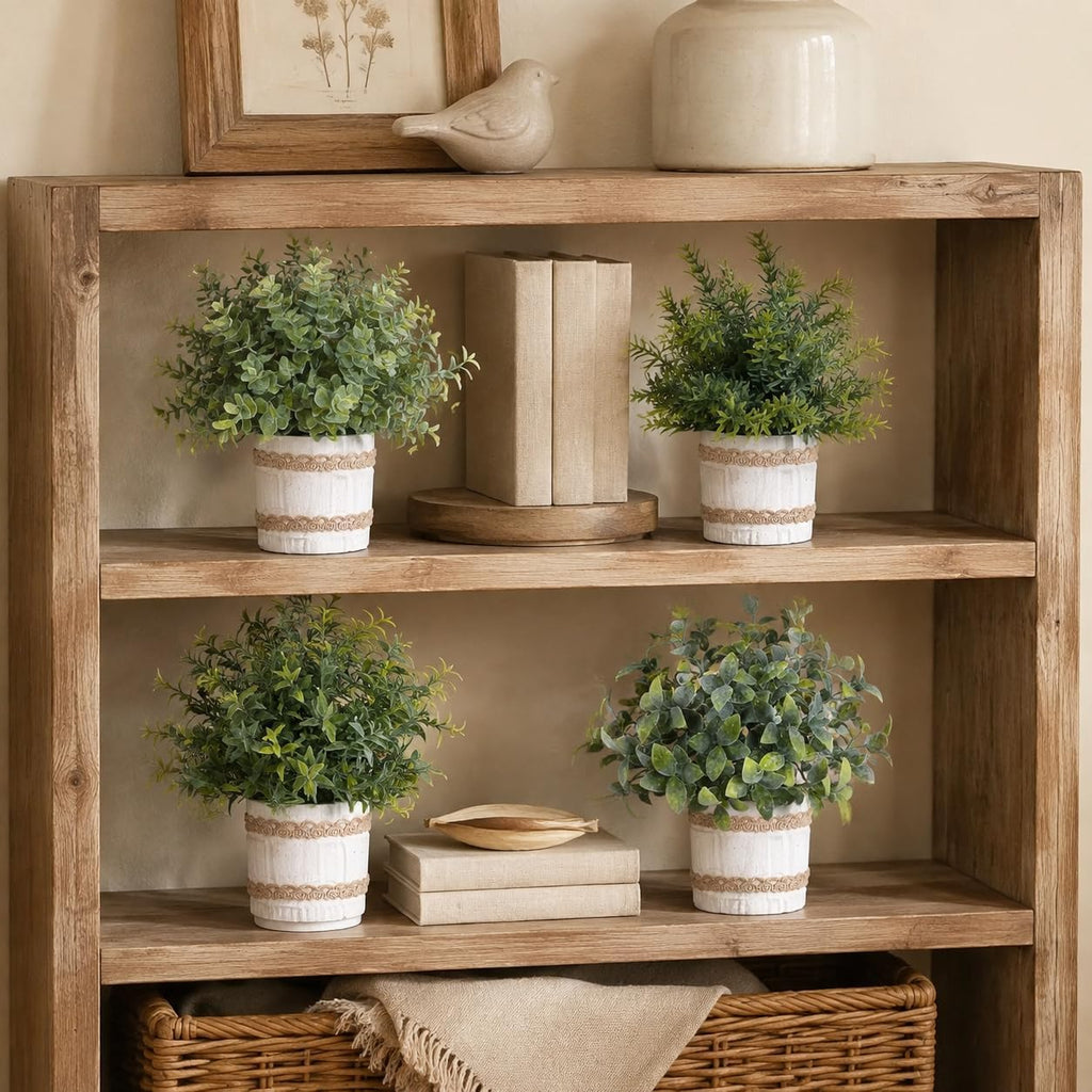 Der Rose 4 Pack Sage Green Artificial Plants Indoor for Farmhouse Decor