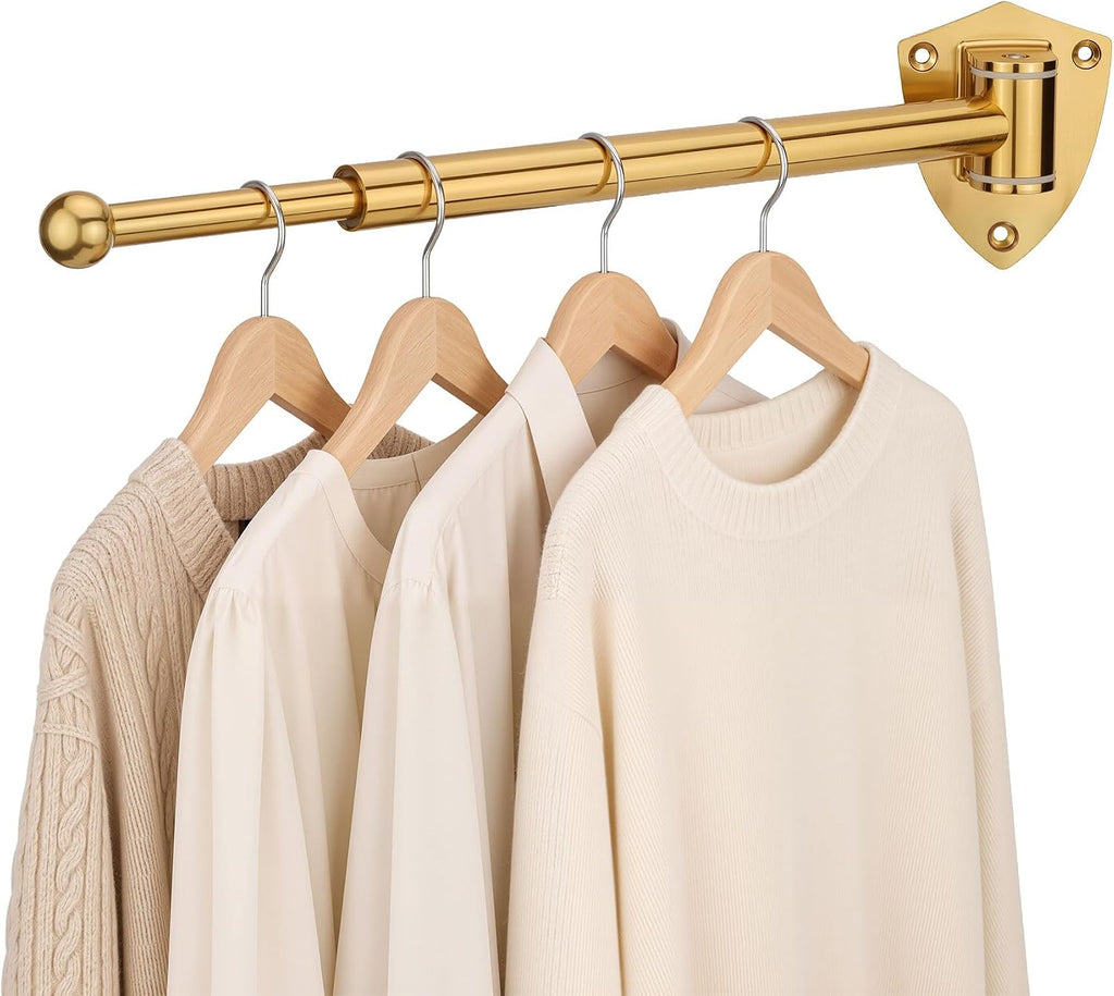12" Wall Mounted Drying Rack, Foldable & Pull-Out Clothes Hanger, Brushed Gold