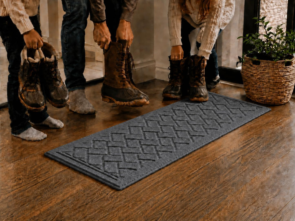 Mats Inc. Artisan Entry Boot Tray Brick Design, Indoor Mats for Entryway, Durable & Easy to Clean Tray for Boots, Anti-Slip & Water-Resistant for Front Room, Made in The USA, 15" x 36", Slate