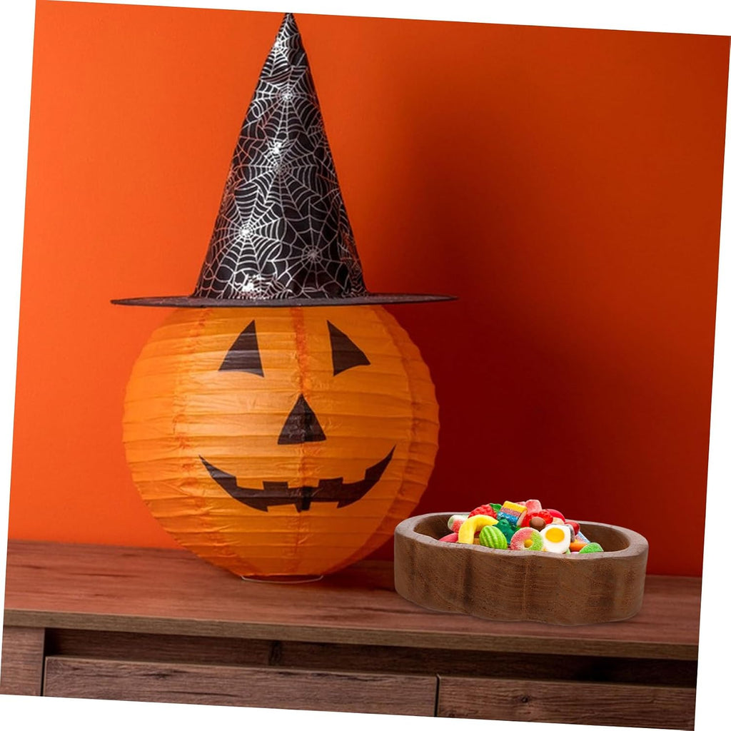 SHOWERORO Pumpkin Shaped Wooden Bowl Compact Food Container for Salad Fruits Desserts Deep for Kitchen Counter Fall Decorations