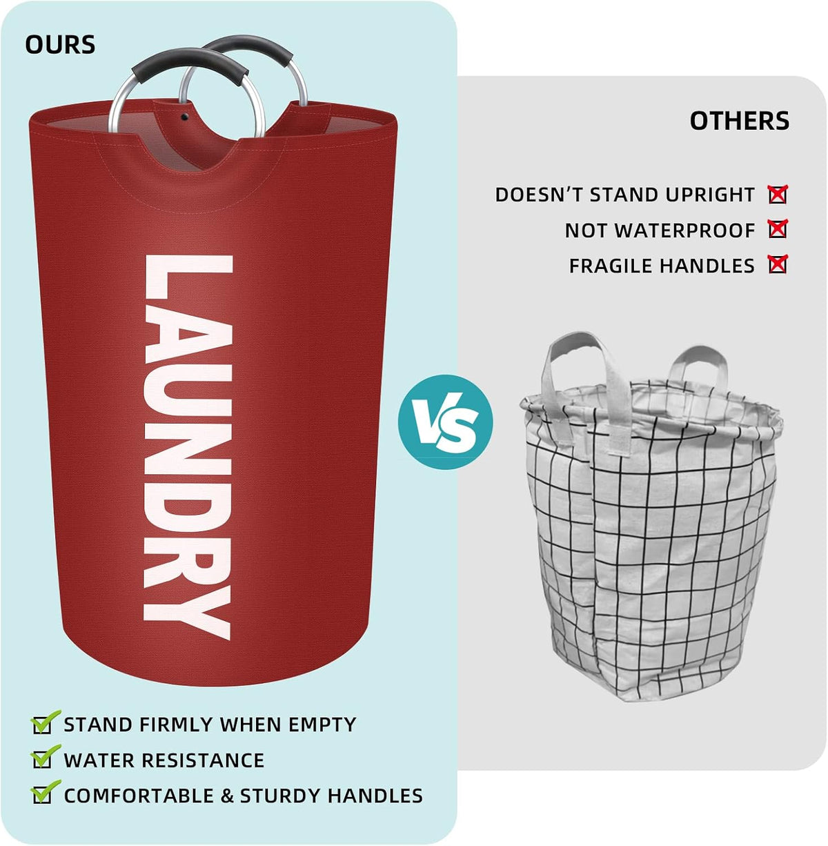 115L Large Laundry Basket, Dirty Clothes Waterproof Laundry Hamper, Red