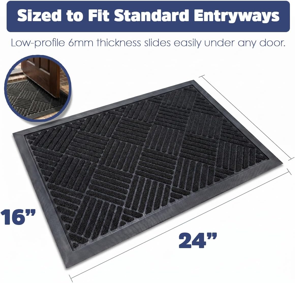Muddy Mat® Meshy Mat® Door Mat Heavy-Duty Quick-Dry Floor Mat, Sand & Dirt Trapper for Indoor & Outdoor, Ideal for Entrance, Low-Profile,Non-Slip,Washable– Cross Diamond Black 16"x24"x0.24"