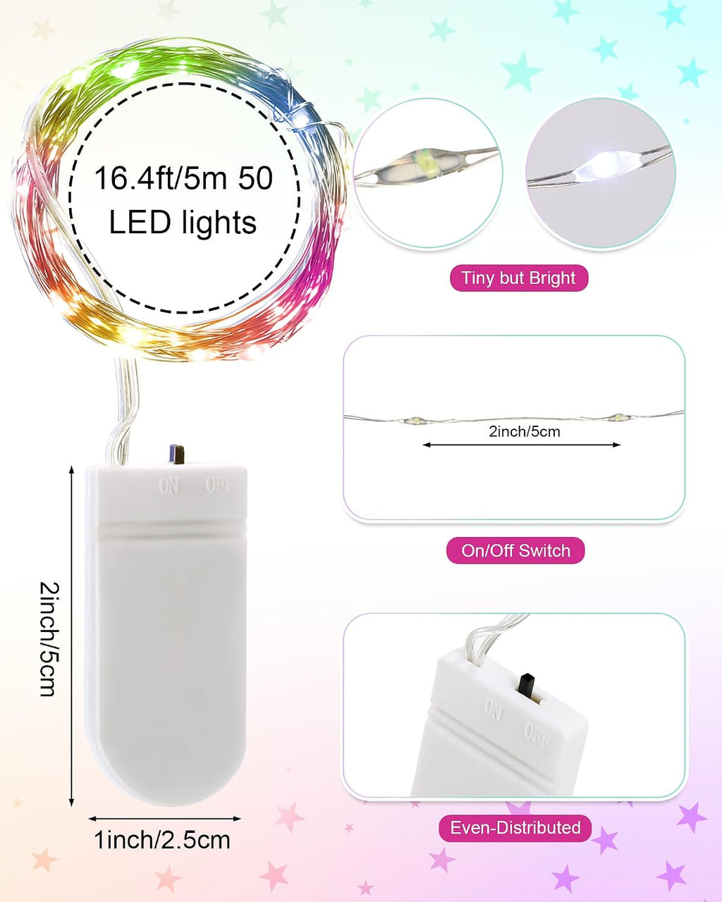 Riakrum 50 Pcs 16.4 ft 50 LED Fairy Lights Battery Operated Bulk