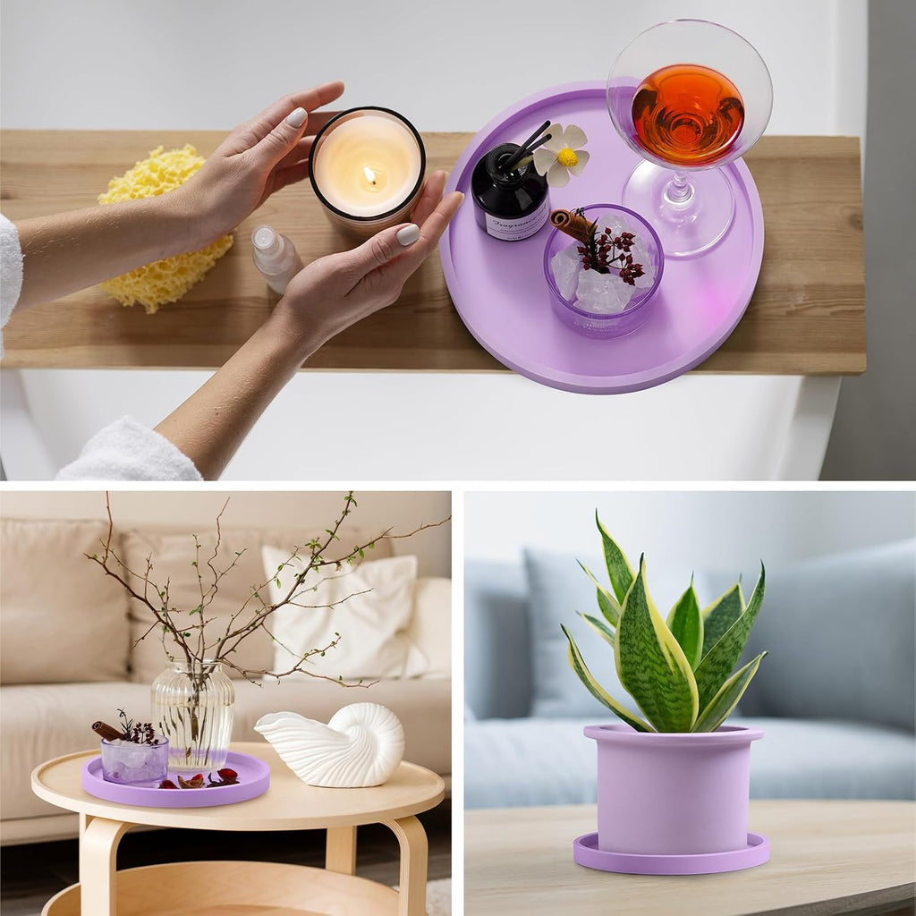 NiHome Silicone Bathroom Vanity Tray Round Perfume Organizer 8.35in Purple