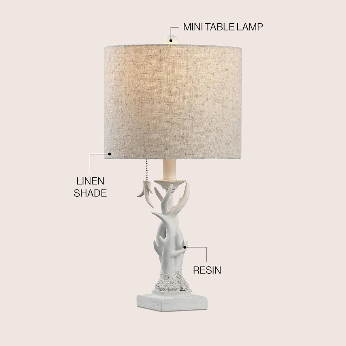 JONATHAN Y Gaston Rustic Faux Antler Resin Table Lamp 20.5", Antique White