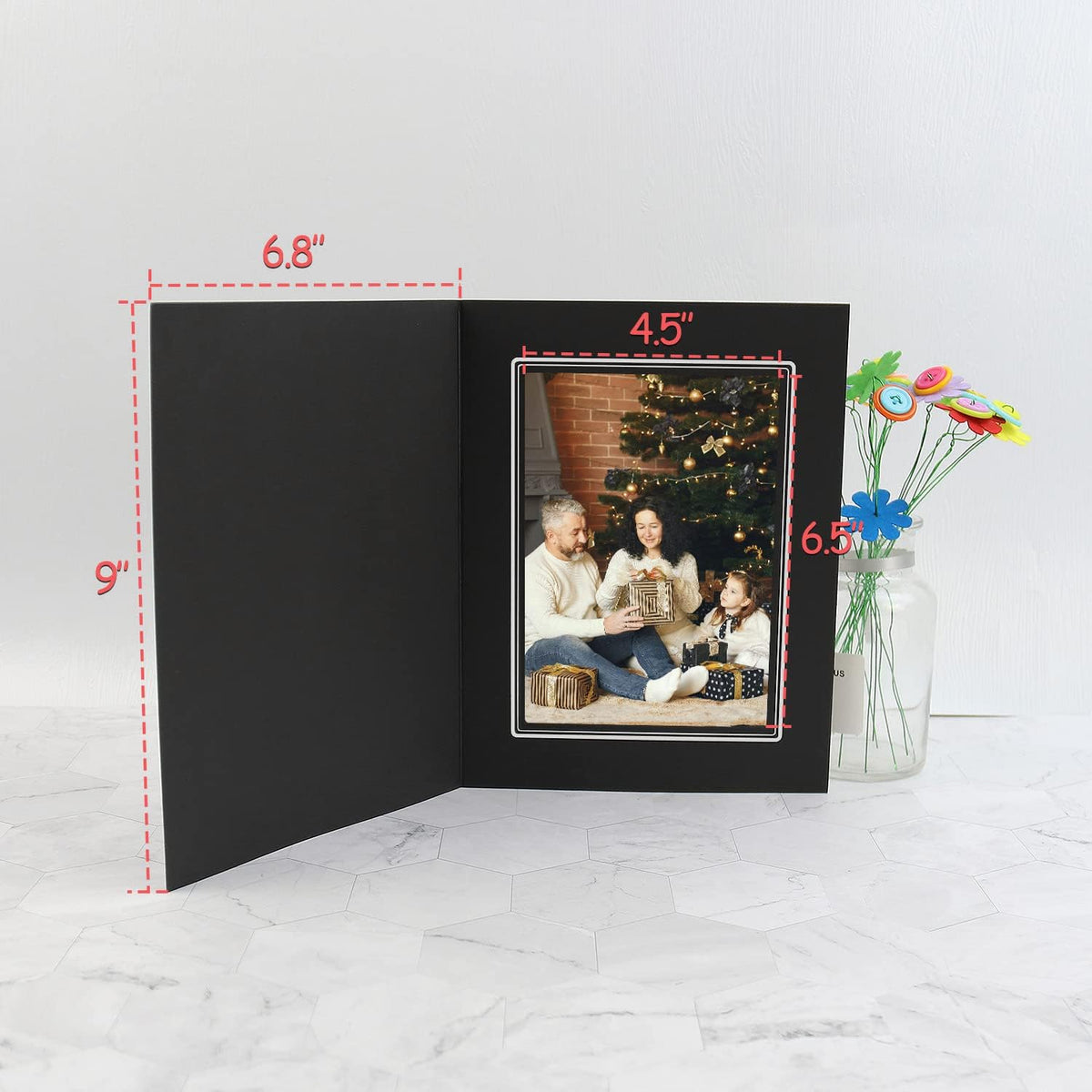 Golden State Art, Pack of 10, 5x7 Photo Folders, Cardboard Picture Frame, Paper Frame Cards, Greetings/Invitation Special Events: Graduation, Christmas (Black with Silver Lining)