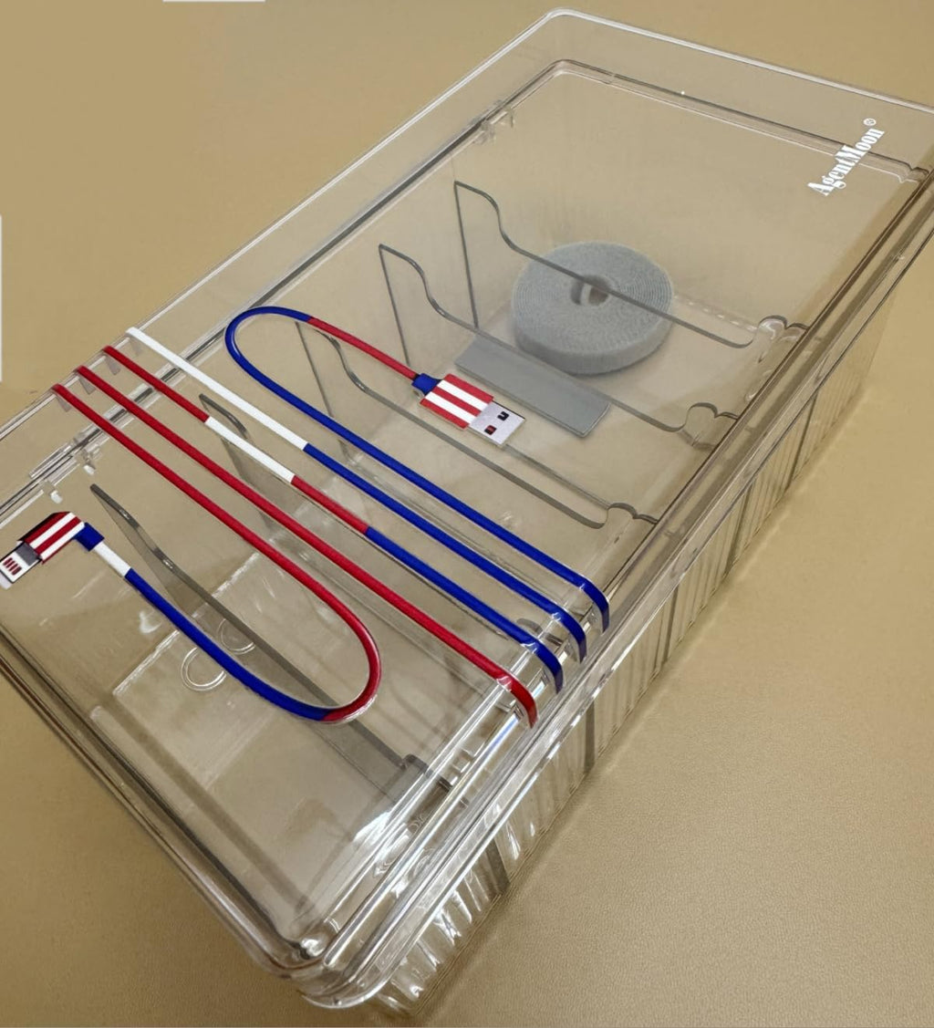 AgentMoon Clear Acrylic Cable Organizer Box with Lid, 1PCS