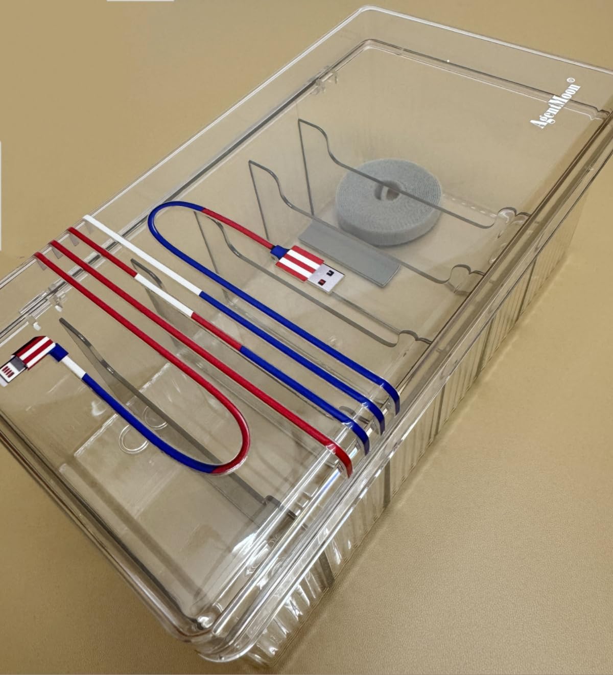 AgentMoon Clear Acrylic Cable Organizer Box with Lid, 1PCS