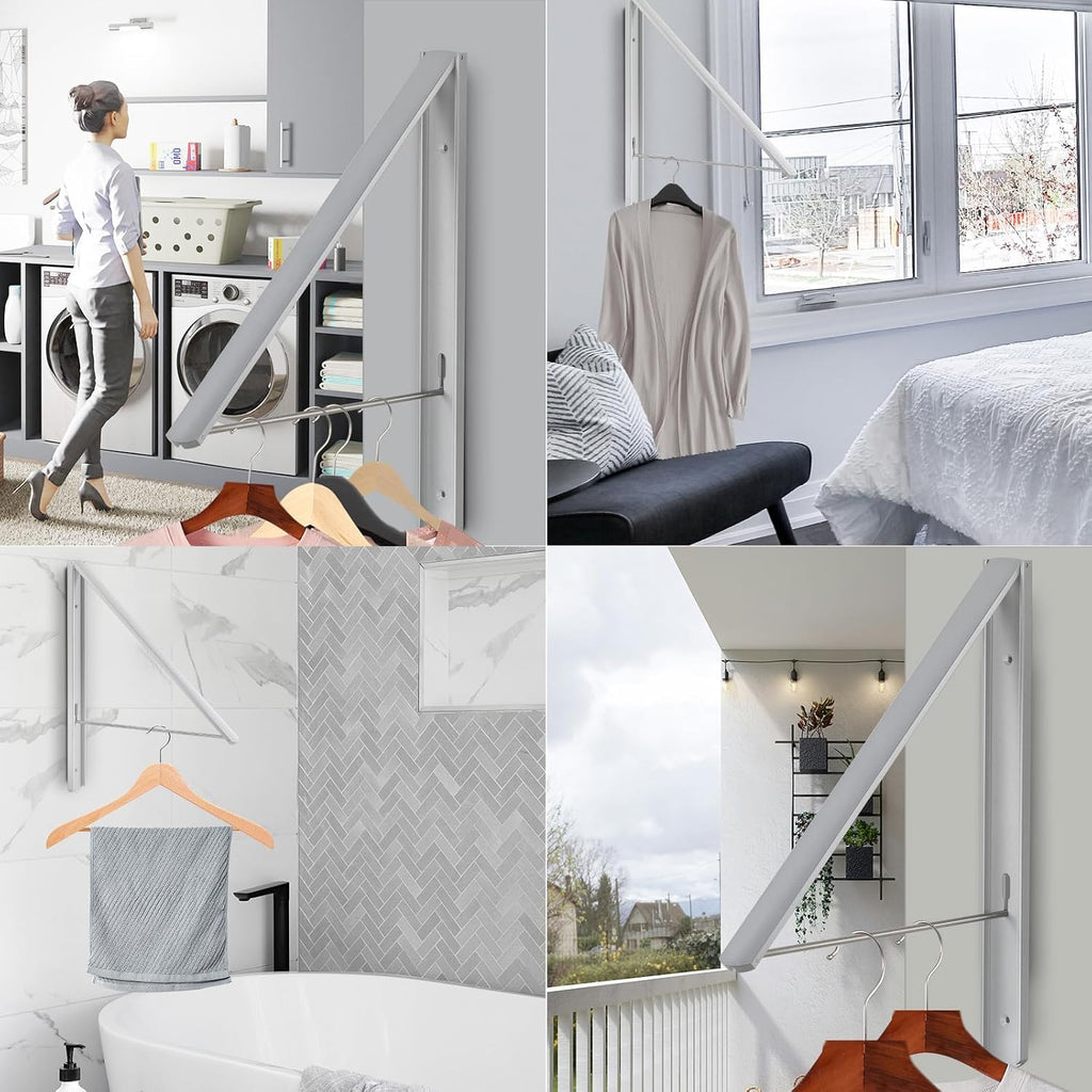 Foldable Clothes Drying Rack, Wall Mounted, Silver