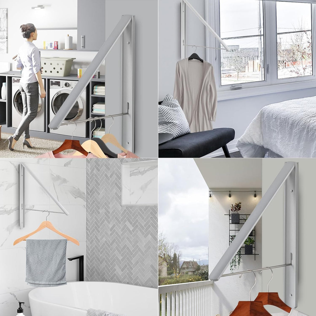 Foldable Clothes Drying Rack, Wall Mounted, Silver