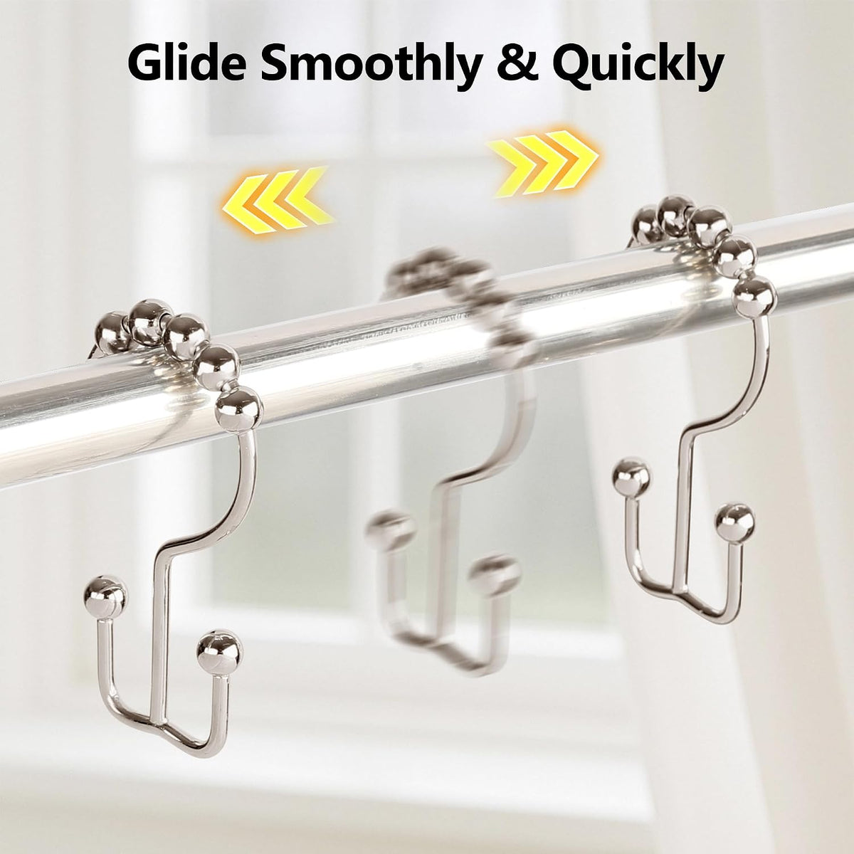 Resze 12 Pcs Shower Curtain Hooks,Metal Double Shower Curtain Rings, Nickel