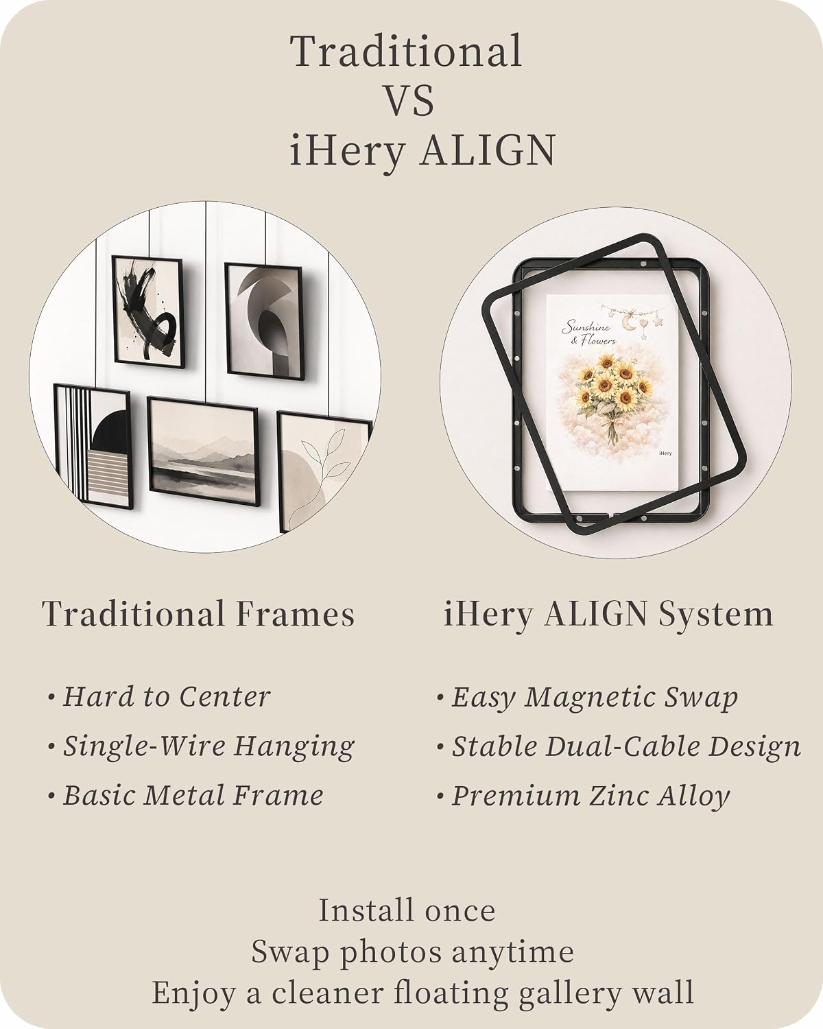 iHery ALIGN Magnetic Hanging Picture Frame Gallery Wall System Set of 5