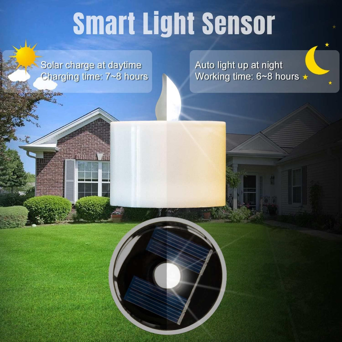 6 Pack Cool White Flickering Outdoor Waterproof LED Solar Candles