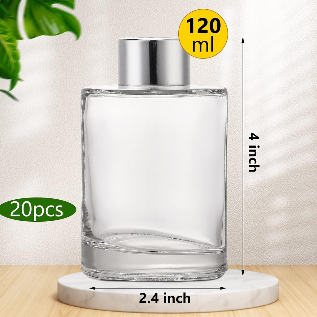 Wesiti 20 pcs Reed Diffuser Bottles 4 oz Refillable Glass with Silver Caps