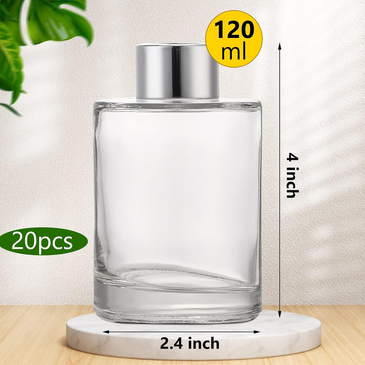 Wesiti 20 pcs Reed Diffuser Bottles 4 oz Refillable Glass with Silver Caps