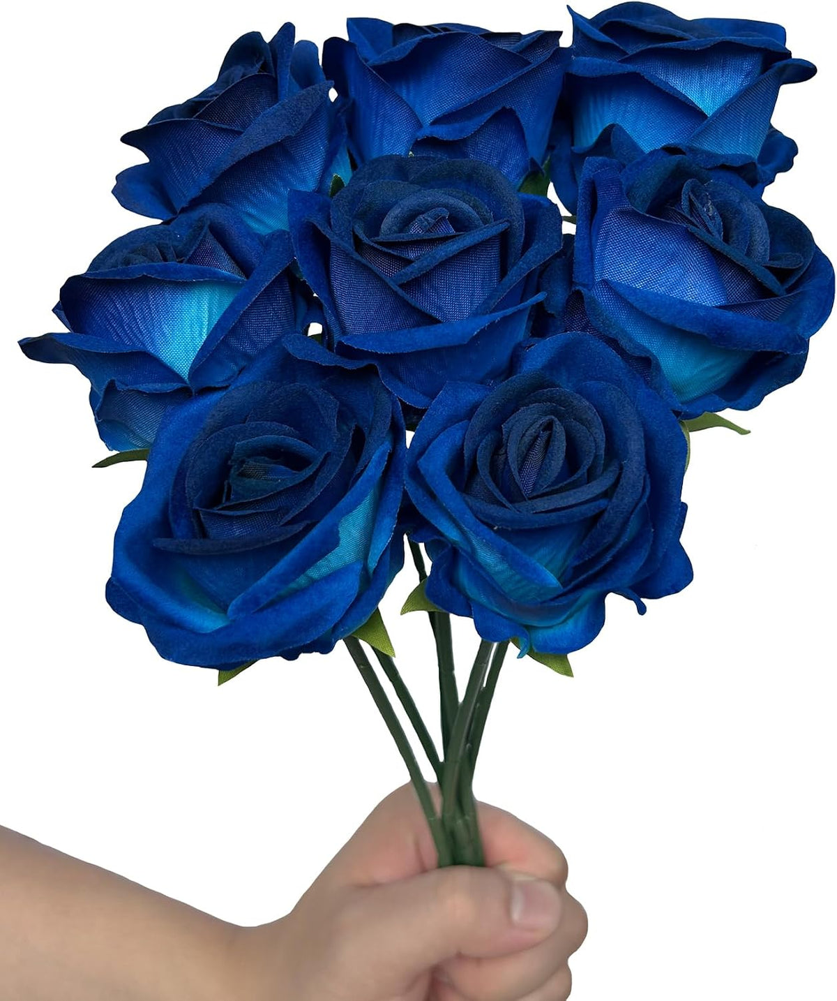 FagusHome 30 Pcs Silk Rose Artificial Flowers Roses Bulk Bouquet Fake Flowers Rose Heads with Stems for Home Wedding Decor (Dark Blue)