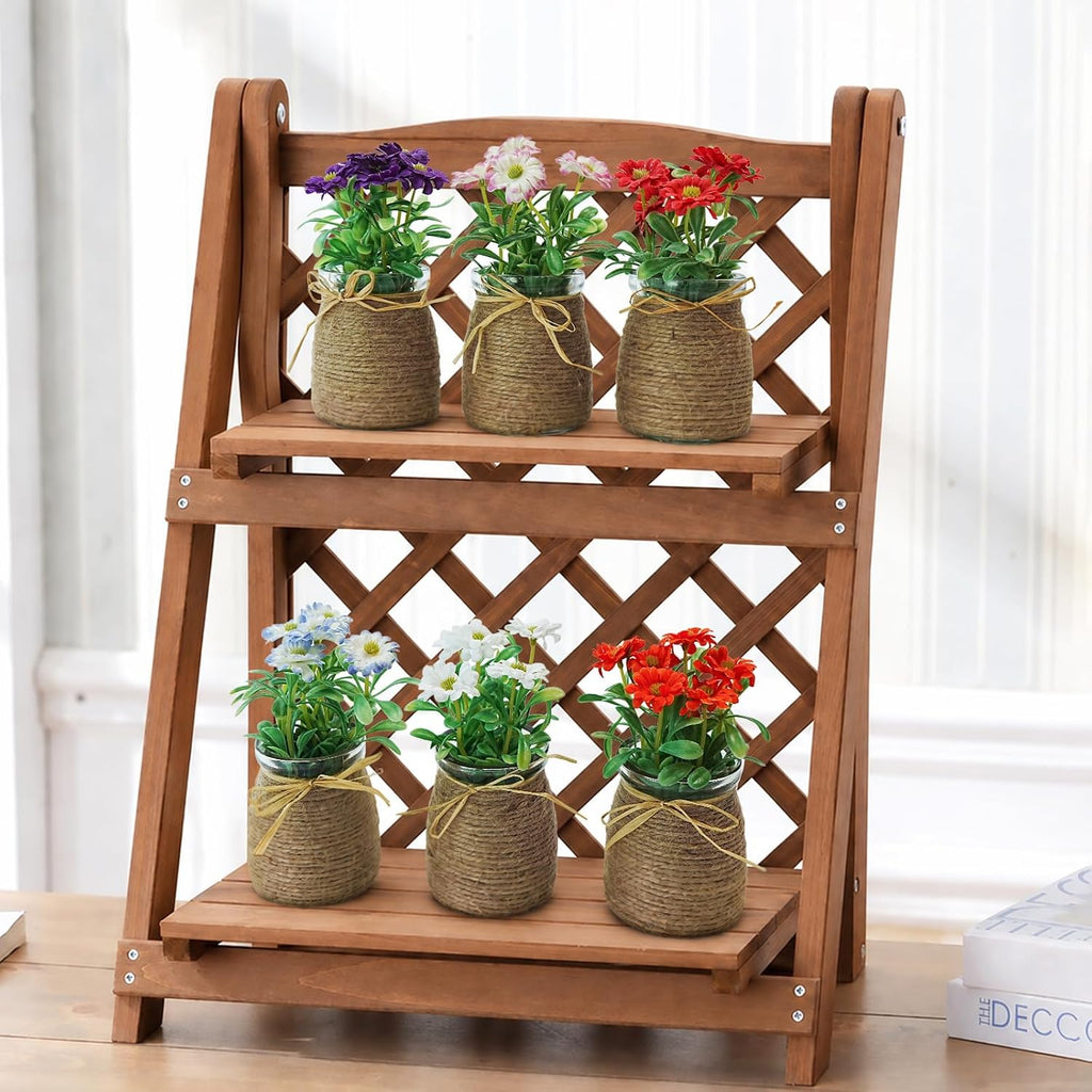 6pcs Artificial Daisy Fall Flowers in Small Glass Container