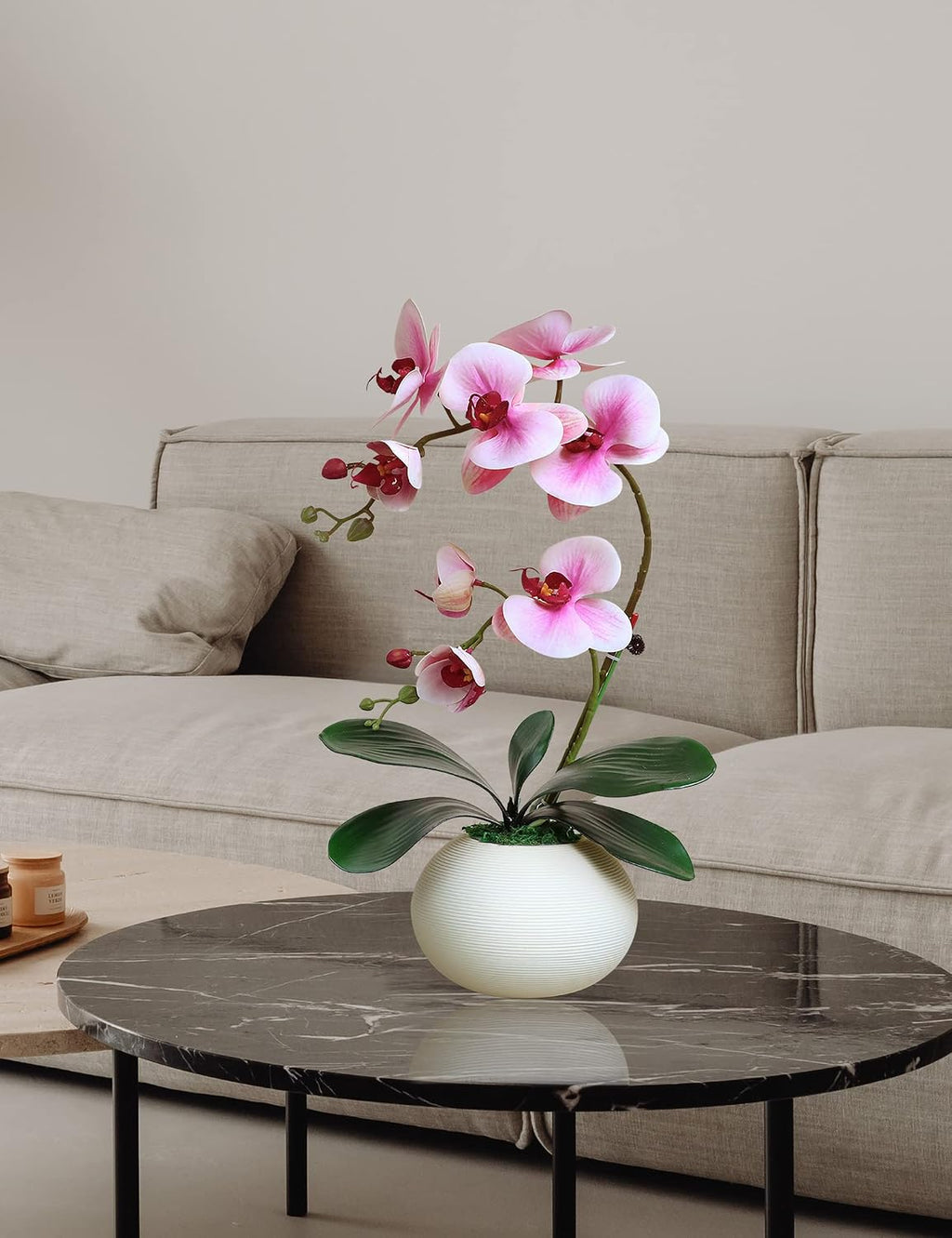 Forlaoers 17" Tall Purple Phalaenopsis Orchid Artificial Flowers Included Vase Faux Plant Potted for Indoor Home Decor Office Bathroom Wedding Decoration Table Centerpiece Arrangements Ornaments