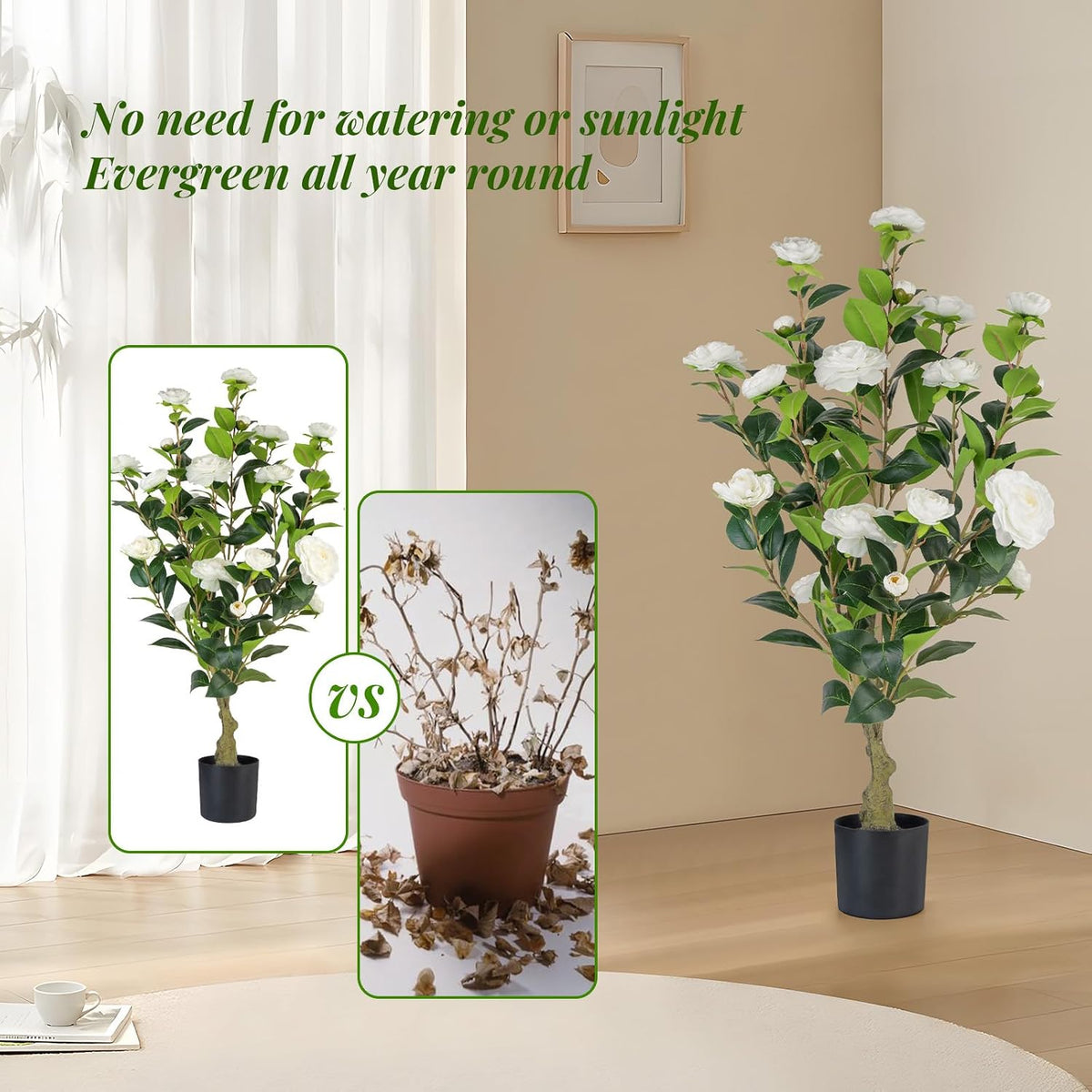 2‑Pack 3FT White Artificial Potted Camellia Tree Home Decor