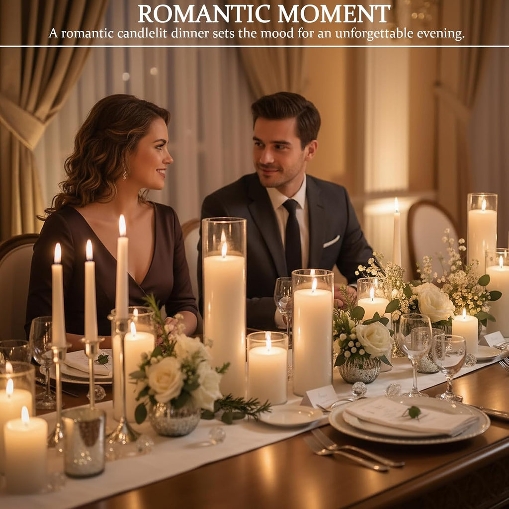 18 PCS Pillar White Candles in Glass,Hurricane Candles,Wedding Cylinder Candle,3 Different Lengths 2 x 3/6/8 Inch (6 Each),Creating an Atmosphere Suitable for Various Outdoor Activities.