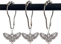 Skull Death's-Head Hawkmoth Shower Curtain Hooks Rings,12Pcs Dead Moth with Skull Face Halloween Rustproof Metal Shower Rings,Gothic Style Insect Theme Home Bathroom Decor