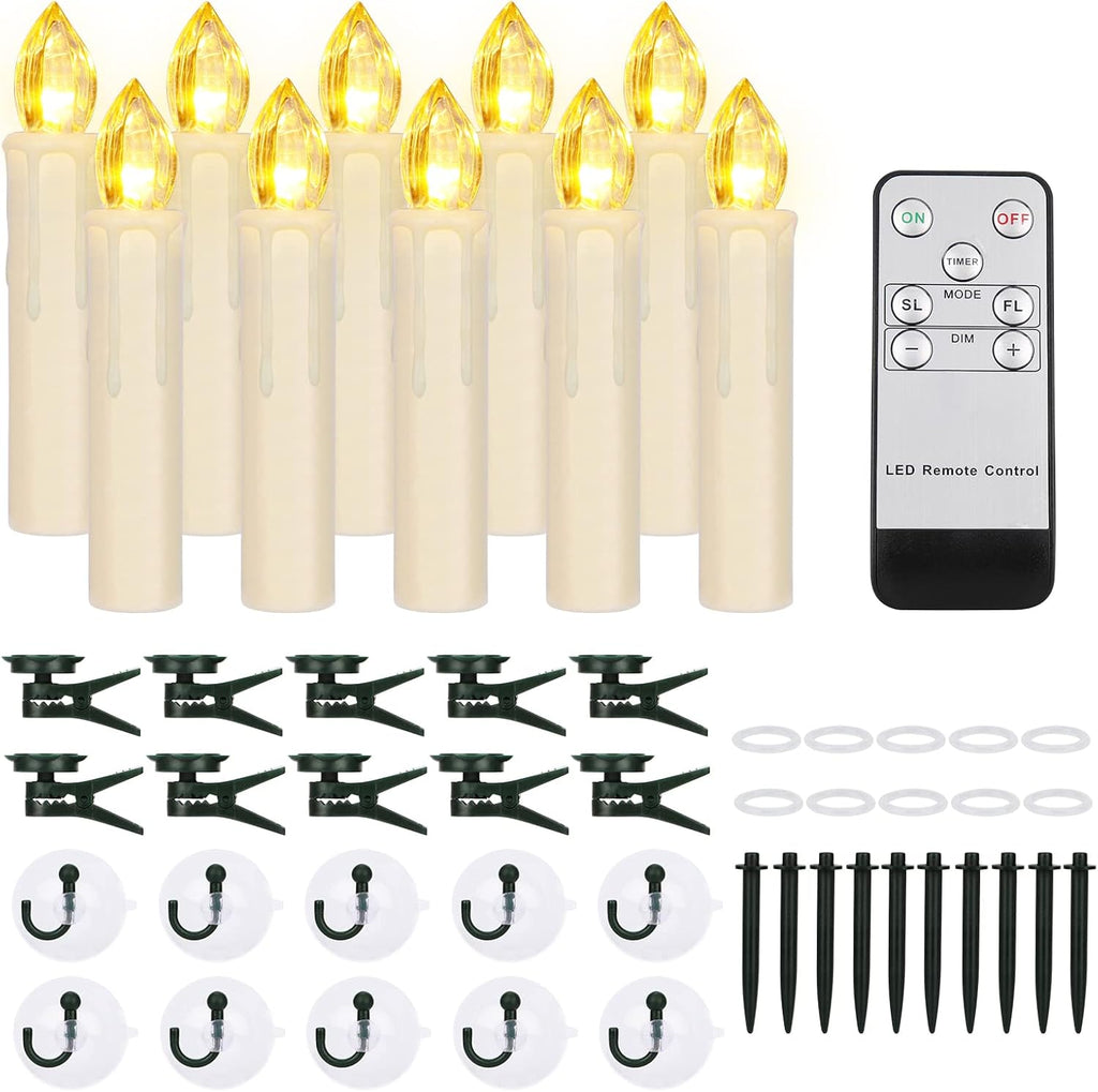 FPOO 10PCS LED Window Candles Remote Timer, Christmas Tree Candles, Ivory